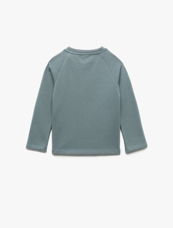 Düğmeli Uzun Kollu Bisiklet Yaka Sweatshirt