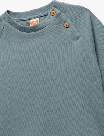 Düğmeli Uzun Kollu Bisiklet Yaka Sweatshirt