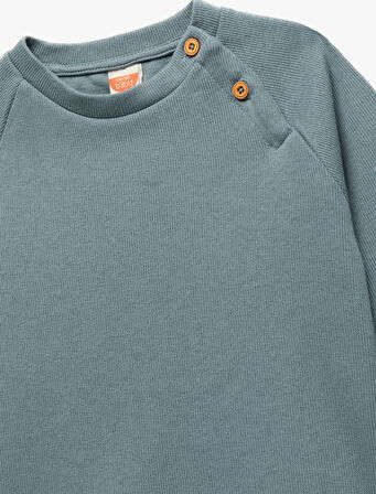 Düğmeli Uzun Kollu Bisiklet Yaka Sweatshirt