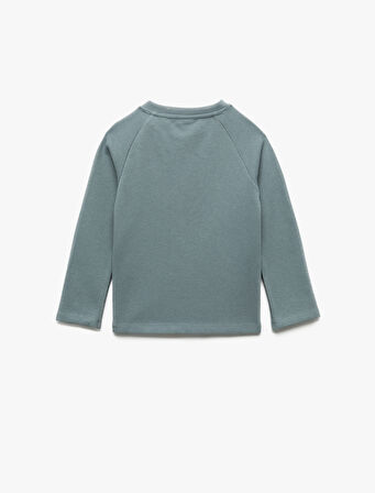 Pamuklu Düğmeli Uzun Kollu Bisiklet Yaka Sweatshirt