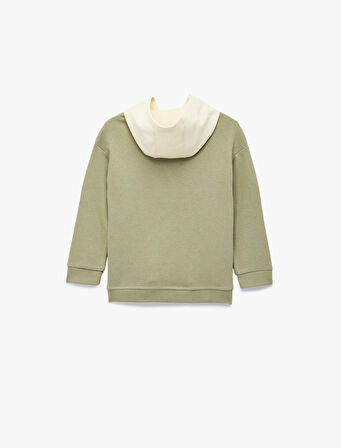 Pamuklu Uzun Kollu Bisiklet Yaka Kapşonlu Sweatshirt