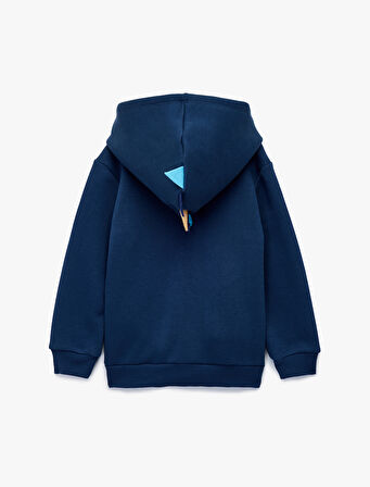 Uzun Kollu Dinozor Baskı Detaylı Fermuarlı Kapşonlu Sweatshirt