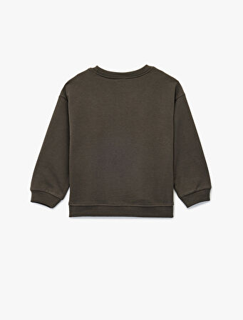 Şardonlu Uzun Kollu Bisiklet Yaka Kaplan Baskılı Sweatshirt