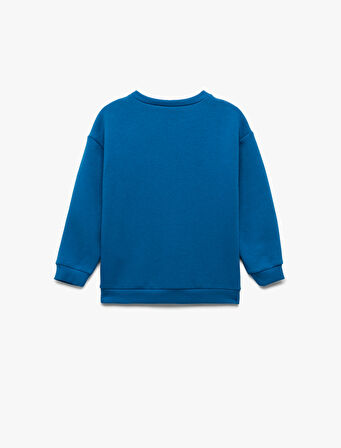 Bisiklet Yaka Uzun Kollu Pamuklu Yılbaşı Baskılı Sweatshirt