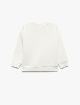 Yılbaşı Baskılı Uzun Kollu Şardonlu Bisiklet Yaka Sweatshirt