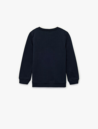 Pamuklu Uzun Kollu Bisiklet Yaka Kaplan Nakışlı Sweatshirt