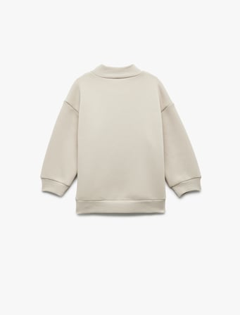 Nakışlı Uzun Kollu Şardonlu Dik Yaka Sweatshirt