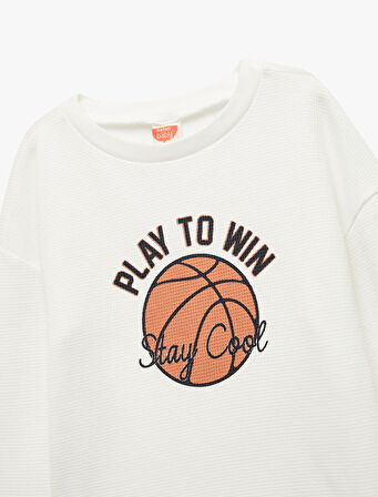 Basketbol Baskılı Uzun Kollu Bisiklet Yaka Pamuklu Tişört