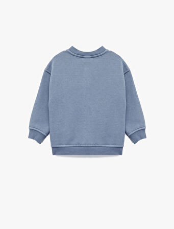 Düğme Detaylı Uzun Kollu Bisiklet Yaka Basic Sweatshirt