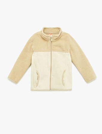 Uzun Kollu Dik Yaka Fermuarlı Polar Sweatshirt