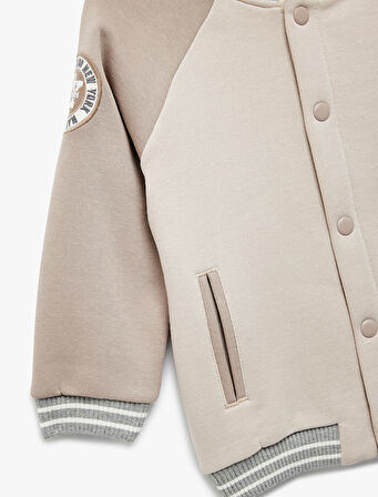 Uzun Reglan Kol Cep Detaylı Renk Bloklu Şardonlu Ceket