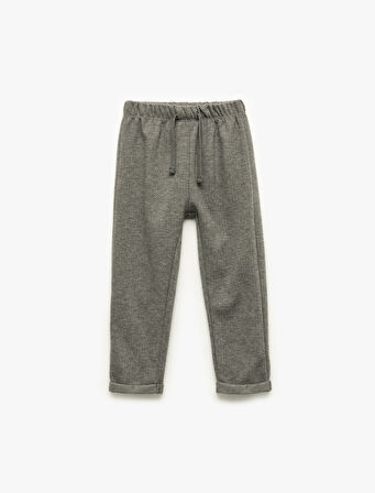 Desenli Viskon Karışımlı Beli Bağcıklı Pantolon