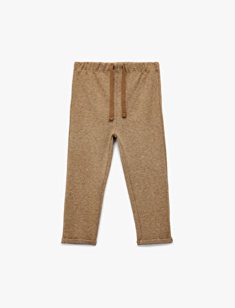 Desenli Viskon Karışımlı Beli Bağcıklı Pantolon