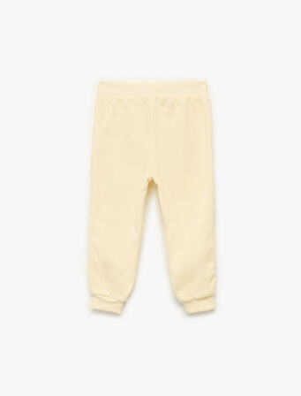 Pamuklu Beli Bağcıklı Nervürlü Şardonlu Etiket Baskılı Jogger Eşofman Altı