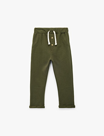 Düğmeli Pamuklu Rahat Kesim Basic Eşofman Altı