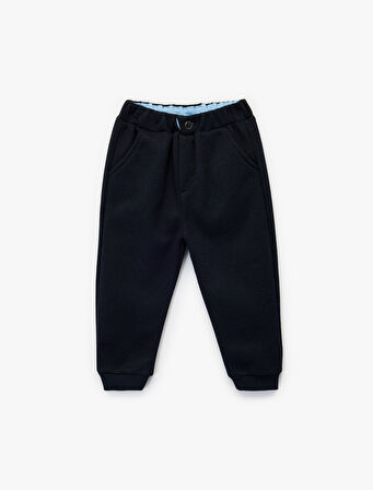 Düğme Detaylı Cepli Beli Lastikli Basic Pantolon Görünümlü Eşofman Altı 