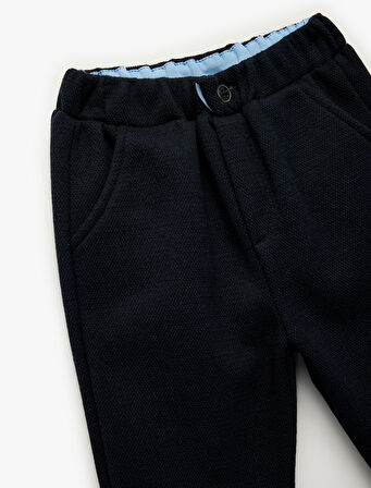 Düğme Detaylı Cepli Beli Lastikli Basic Pantolon Görünümlü Eşofman Altı 