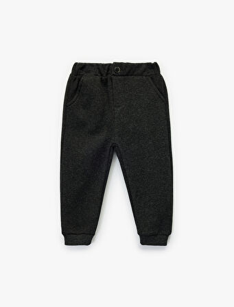 Düğme Detaylı Cepli Beli Lastikli Basic Pantolon Görünümlü Eşofman Altı 