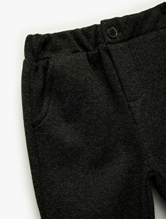 Düğme Detaylı Cepli Beli Lastikli Basic Pantolon Görünümlü Eşofman Altı 