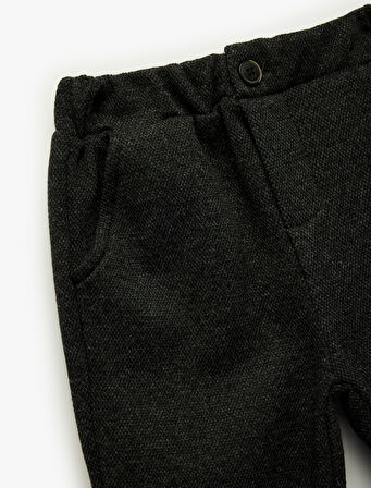 Düğme Detaylı Cepli Beli Lastikli Basic Pantolon Görünümlü Eşofman Altı 