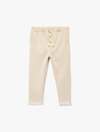 Şardonlu Beli Lastikli Düğmeli Basic Jogger Eşofman Altı