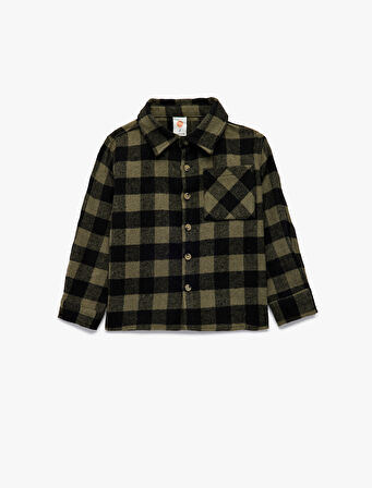 Uzun Kollu Klasik Yaka Düğmeli Cep Detaylı Ekoseli Oduncu Gömleği