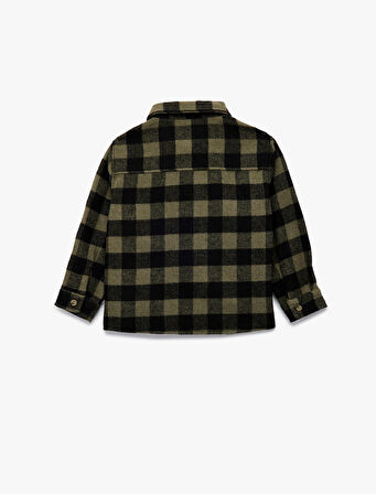 Uzun Kollu Klasik Yaka Düğmeli Cep Detaylı Ekoseli Oduncu Gömleği