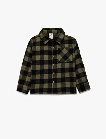 Uzun Kollu Klasik Yaka Düğmeli Cep Detaylı Ekoseli Oduncu Gömleği