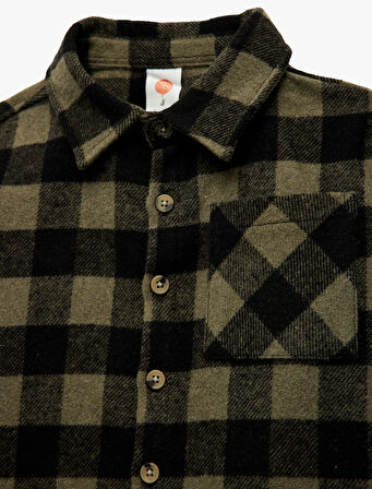 Uzun Kollu Klasik Yaka Düğmeli Cep Detaylı Ekoseli Oduncu Gömleği