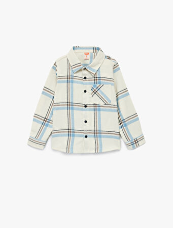 Uzun Kollu Klasik Yaka Düğmeli Cep Detaylı Ekoseli Oduncu Gömleği