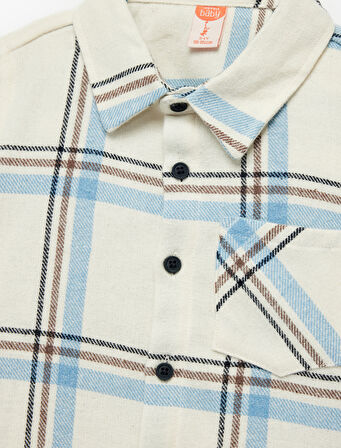 Uzun Kollu Klasik Yaka Düğmeli Cep Detaylı Ekoseli Oduncu Gömleği