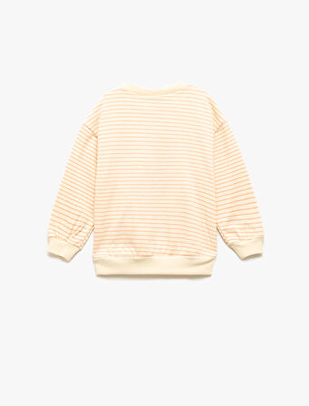 Uzun Kollu Bisiklet Yaka Şardonlu Pamuklu Çizgili Sweatshirt