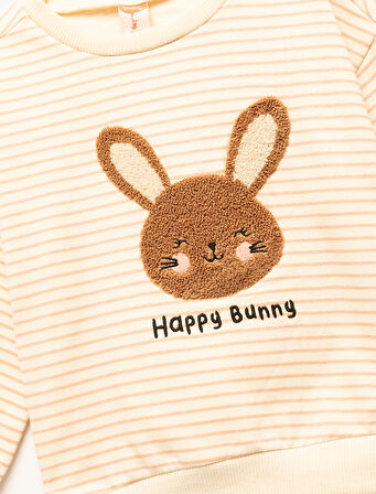 Uzun Kollu Bisiklet Yaka Şardonlu Pamuklu Çizgili Sweatshirt