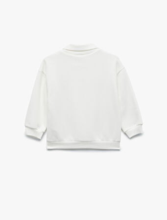 Uzun Kollu Şardonlu Baskılı Polo Yaka Sweatshirt