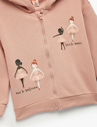 Uzun Kollu Fermuarlı Kapşonlu Pamuklu Sweatshirt