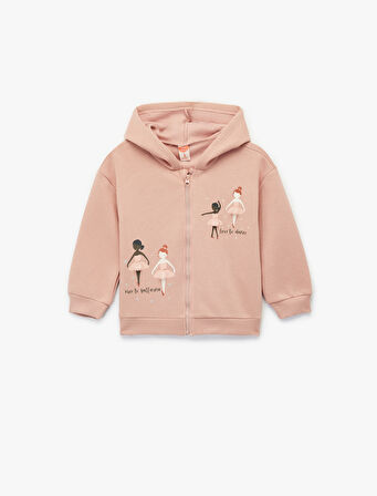 Uzun Kollu Fermuarlı Kapşonlu Pamuklu Sweatshirt