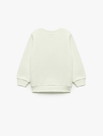 Bisiklet Yaka Nakışlı Dokulu Uzun Kollu Sweatshirt