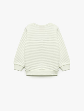 Bisiklet Yaka Nakışlı Dokulu Uzun Kollu Sweatshirt