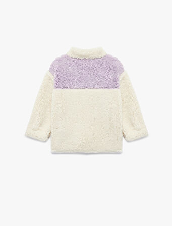 Uzun Kollu Yarım Fermuarlı Dik Yaka Peluş Sweatshirt