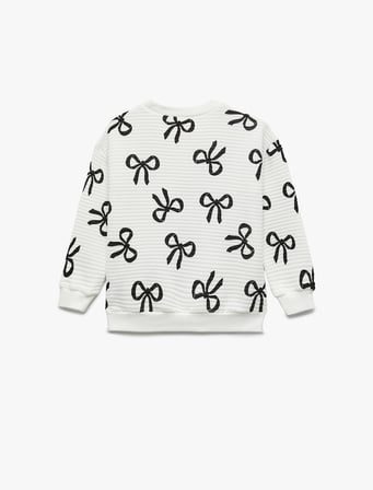 Fiyonk Baskılı Uzun Kollu Bisiklet Yaka Sweatshirt