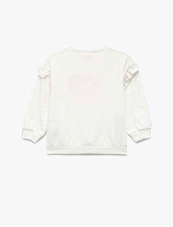 Uzun Kollu Bisiklet Yaka Pamuklu Kalp Aplikeli Şardonlu Sweatshirt