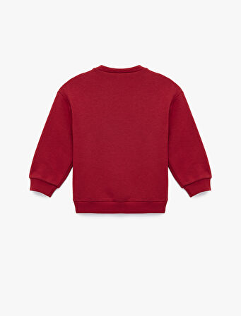 Şardonlu Uzun Kollu Bisiklet Yaka Nakışlı Sweatshirt