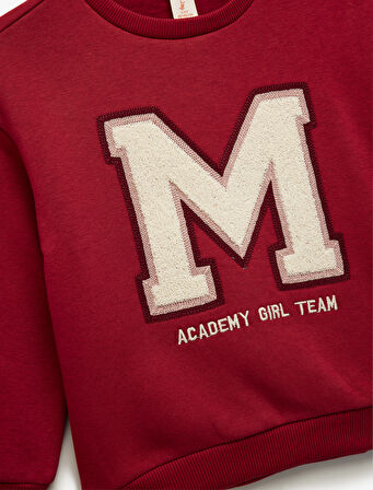 Şardonlu Uzun Kollu Bisiklet Yaka Nakışlı Sweatshirt