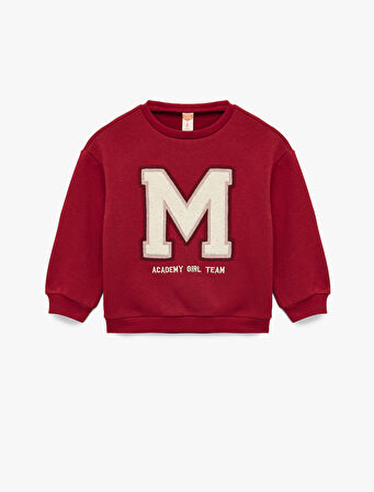 Şardonlu Uzun Kollu Bisiklet Yaka Nakışlı Sweatshirt