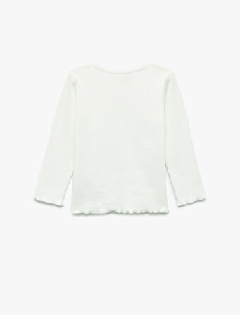 Uzun Kollu Bisiklet Yaka Kurdele Detaylı Pamuklu Tişört