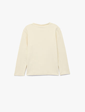 Pamuklu Uzun Kollu Bisiklet Yaka Çiçekli Nakış Detaylı Tişört