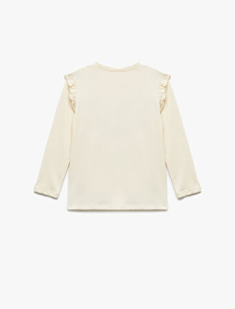 Balerin Baskılı Uzun Kollu Bisiklet Yaka Pamuklu Tişört