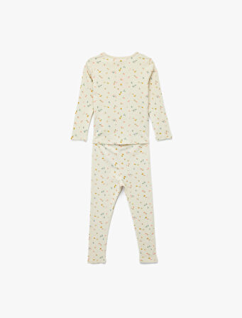 Çiçek Desenli Pamuklu 2'Li Tayt ve Tişört Seti