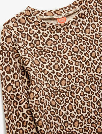 Lepoar Desenli Uzun Kollu Bisiklet Yaka Pamuklu Tişört