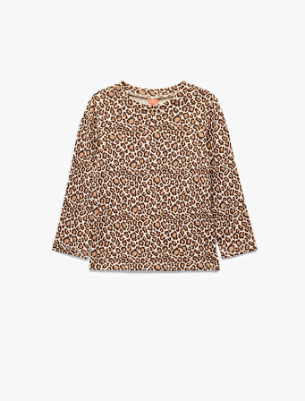 Lepoar Desenli Uzun Kollu Bisiklet Yaka Pamuklu Tişört